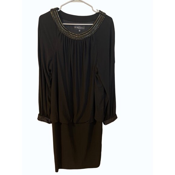 Betsy & Adam Black Embellished Blouson Dress - Size‎ 14W - Made in USA, Cocktail - Picture 1 of 12